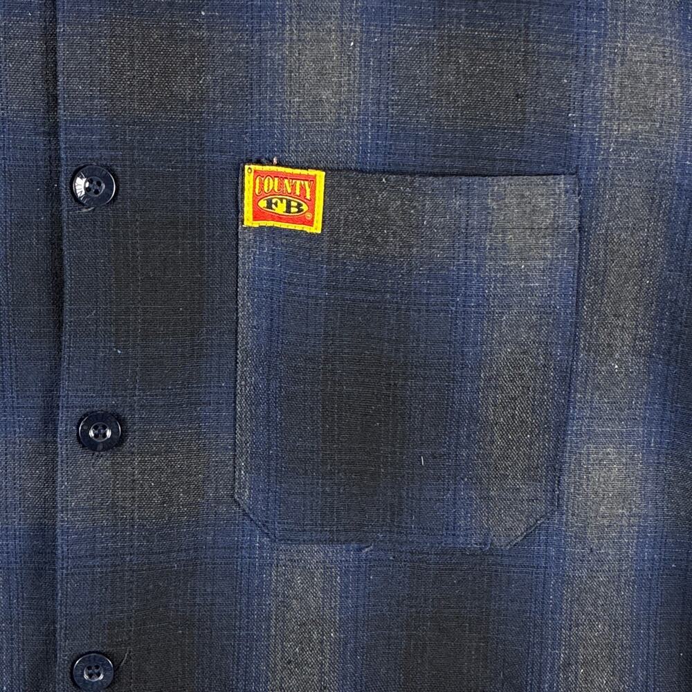 FB County Checker Shirt Men XL Blue Black Shadow Plaid Flannel Hip Hop 90s - Picture 5 of 10